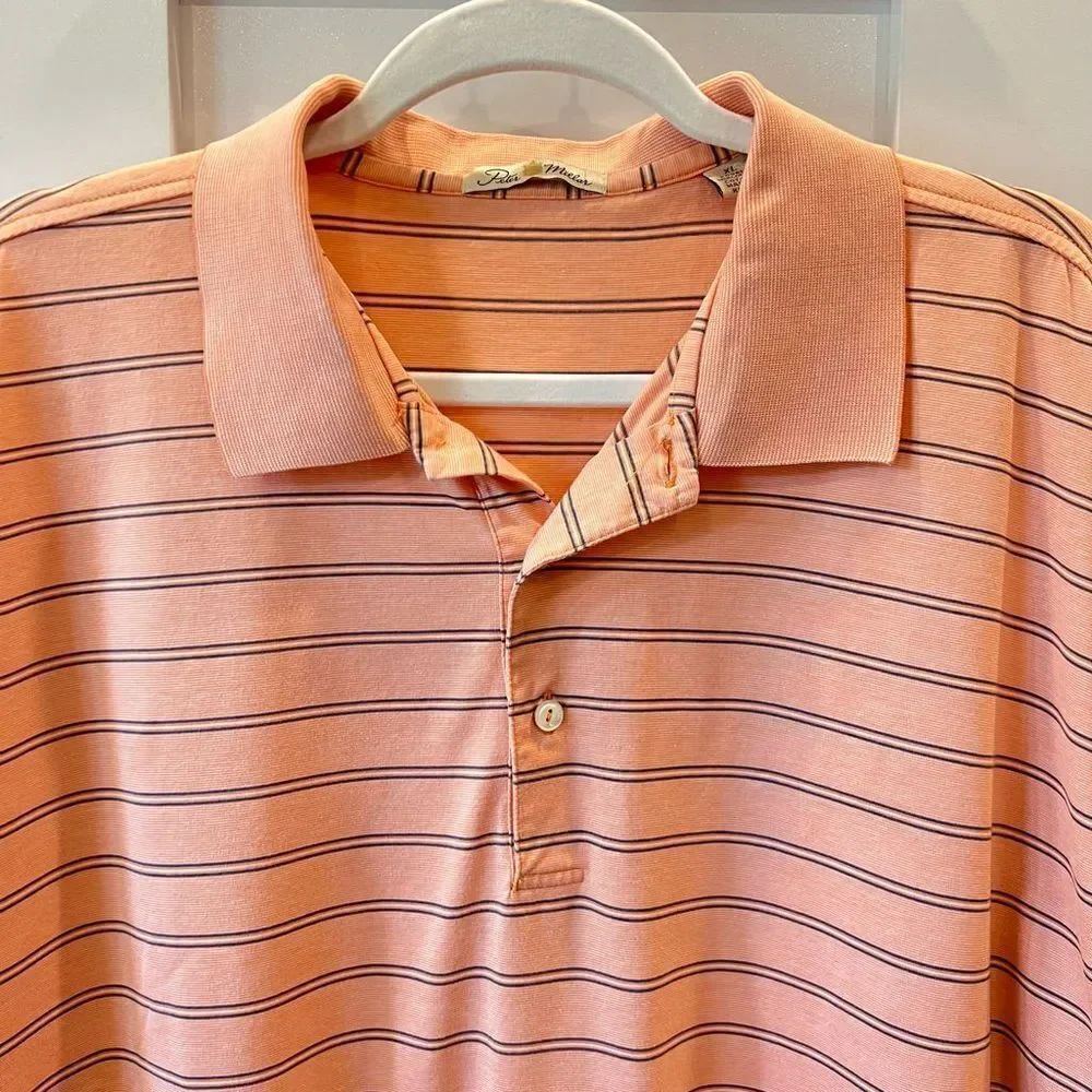 Peter Millar Lightweight Polo Cotton Orange Striped XL